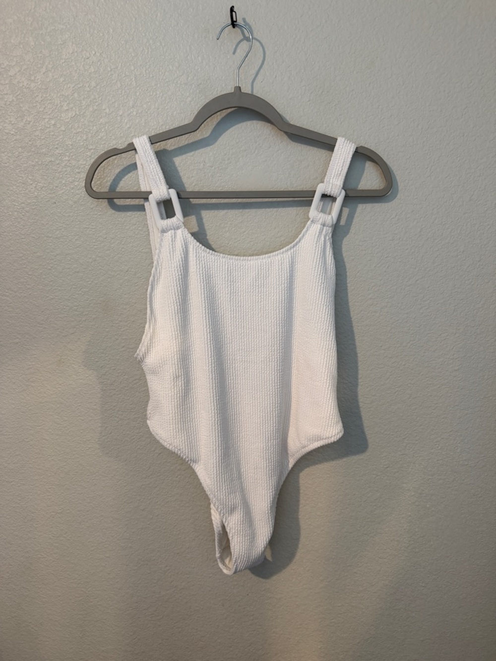 aerie White Textured One-Piece Swimsuit with Buckle Straps bridal!